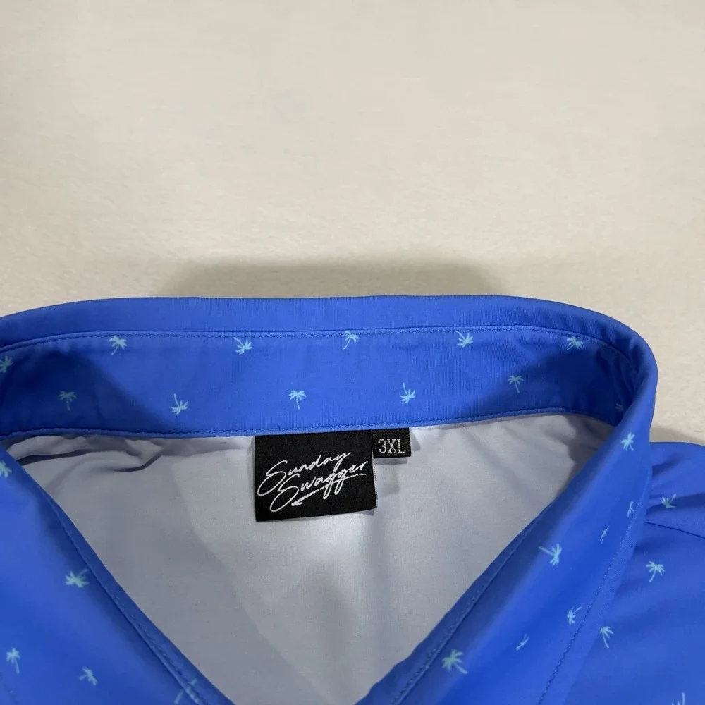 Sunday Swagger Men's Polo Golf Shirt Gradient Blue Green Palm Tree‎ 3XL Stretch